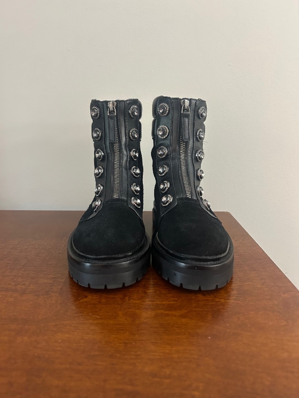 Kurt Geiger Black Studded, Suede Bobby Ankle Zip Boots - size 36 eur, 6 us